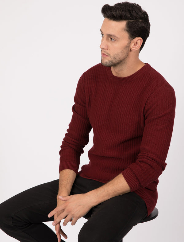 Edison Ribbed Crew Neck Cotton Knit Jumper In Oxblood - Tokyo Laundry