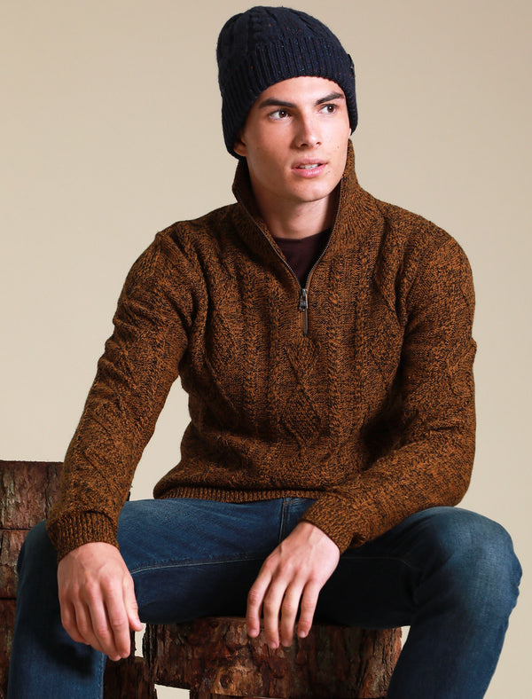 Eskra Half Zip Cable Knit Jumper in Mustard Twist - Tokyo Laundry