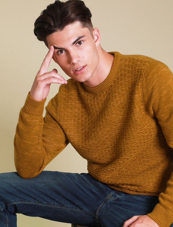 Howth Wool Blend Woven Knitted Jumper in Mustard - Tokyo Laundry