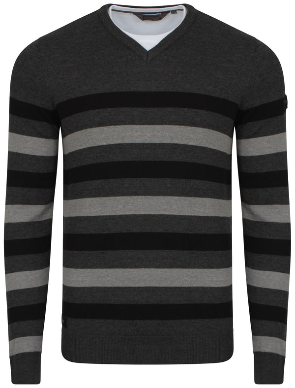 Breton V-neck stripe jumper in charcoal - Dissident