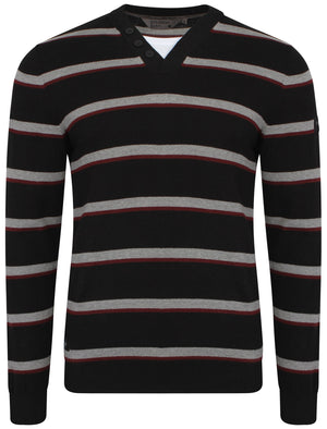 Dissident V-neck stripe jumper with t-shirt insert in black