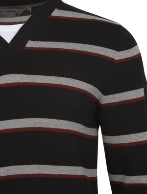 Dissident V-neck stripe jumper with t-shirt insert in black