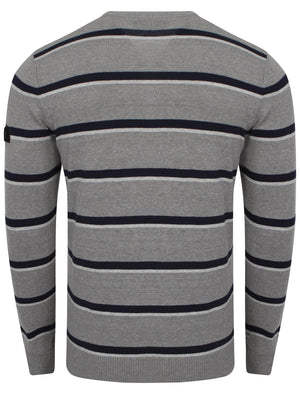 Dissident V-neck stripe jumper with t-shirt insert in grey