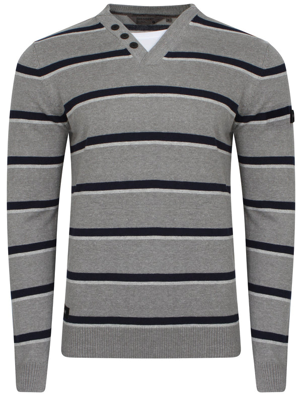 Dissident V-neck stripe jumper with t-shirt insert in grey