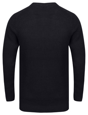 Nes Crew Neck Knitted Cotton Jumper in Dark Navy - Dissident