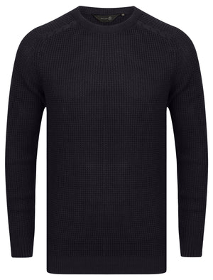 Nes Crew Neck Knitted Cotton Jumper in Dark Navy - Dissident