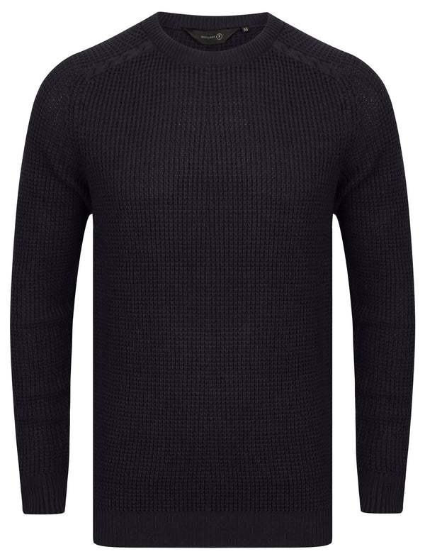 Nes Crew Neck Knitted Cotton Jumper in Dark Navy - Dissident