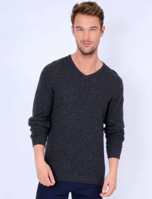 Hawes V Neck Lambswool Rich Knitted Jumper in Charcoal - Tokyo Laundry