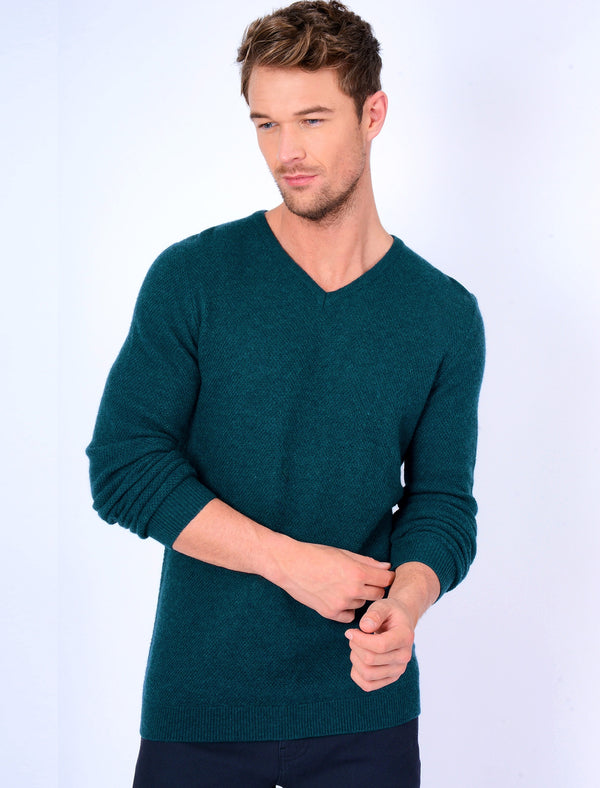 Hawes V Neck Lambswool Rich Knitted Jumper in Teal - Tokyo Laundry