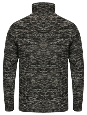 Savoy Knitted Jumper with Snood Neck in Black / Mist / Charcoal Marl - Dissident
