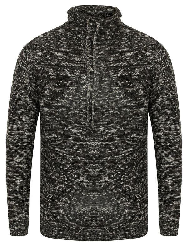 Savoy Knitted Jumper with Snood Neck in Black / Mist / Charcoal Marl - Dissident
