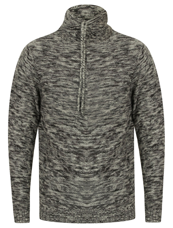 Savoy Knitted Jumper with Snood Neck in Optic White / Black / Charcoal Marl - Dissident