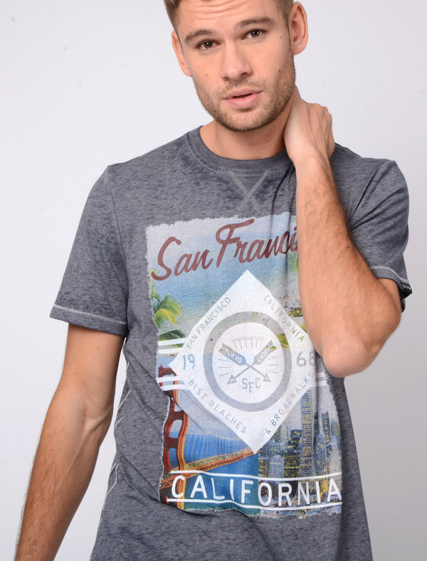Baywood Motif Burnout T-Shirt In Slate - Tokyo Laundry
