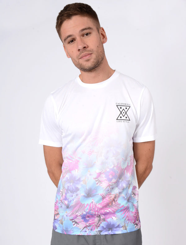 Riser Tropical Print Crew Neck T-Shirt In Optic White - Tokyo Laundry