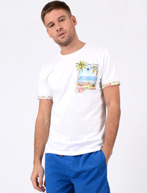 Raft Cotton Slub T-Shirt with Printed Pocket In Optic White - Tokyo Laundry