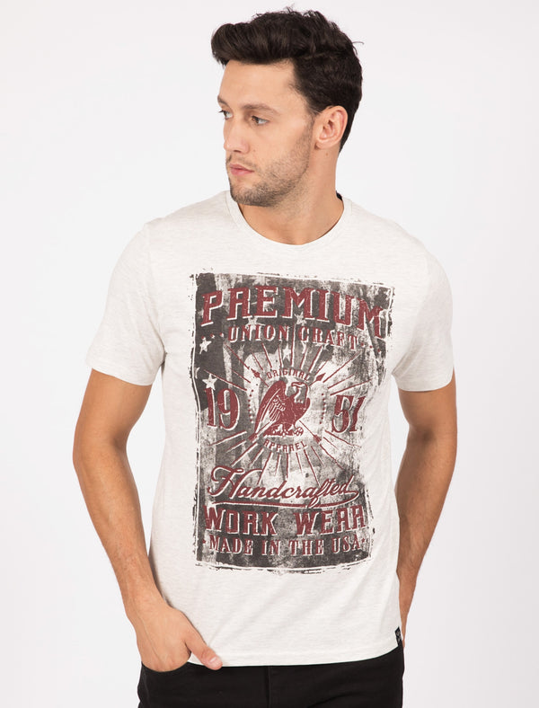 Premium Motif Cotton T-Shirt in Oatgrey Marl - Tokyo Laundry