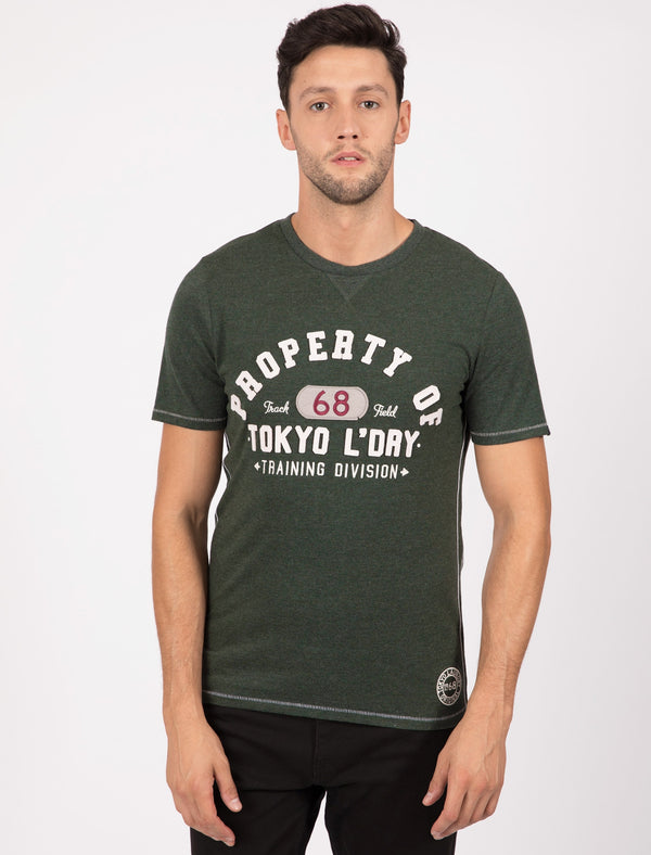 Louisburg Applique Cotton T-Shirt In Hunter Green Marl - Tokyo Laundry