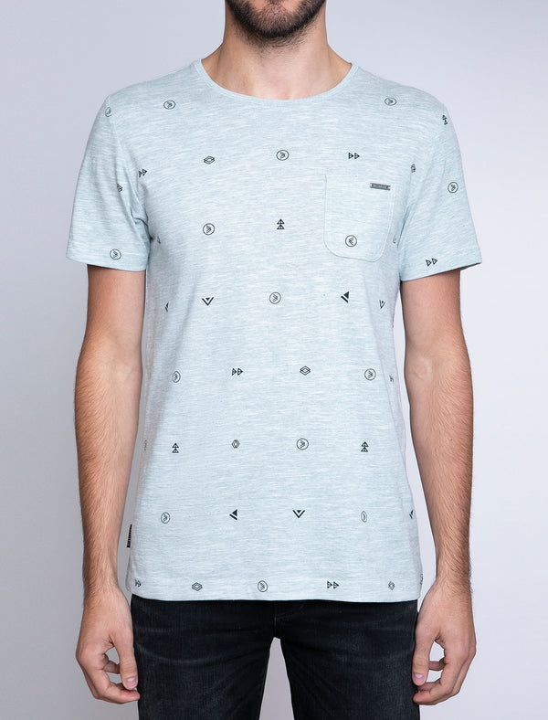 Mikio Symbol Print Cotton Slub T-Shirt with Chest Pocket In Skyway - Dissident