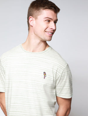 Drop Striped Cotton Jersey T-Shirt with Parrot Motif In Green - South Shore