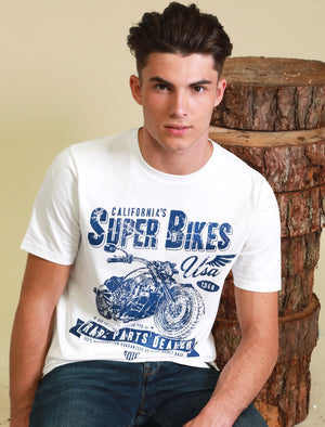 Super Bikes Motif Cotton T-Shirt In Optic White - Tokyo Laundry