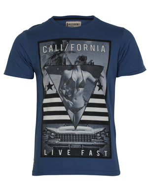 Califast Graphic Motif Cotton Jersey T-Shirt in Vintage Blue - Dissident