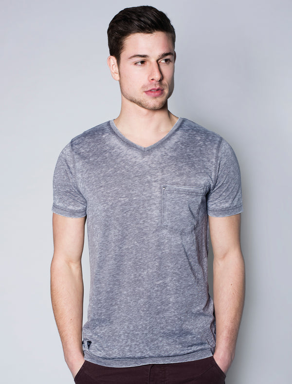 Burn2 Burnout V Neck T-Shirt in Indigo - Dissident