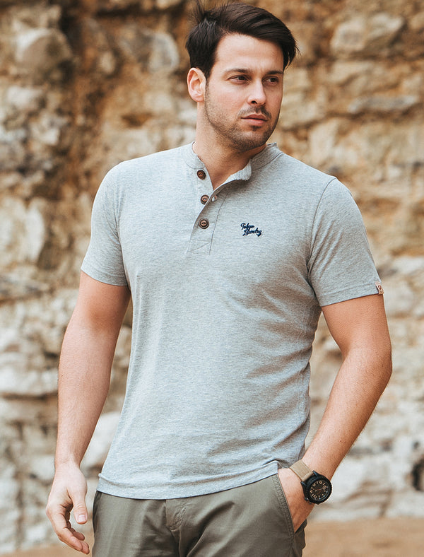 Essential Henley T-Shirt in Light Grey Marl - Tokyo Laundry