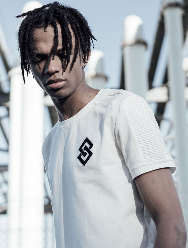St Berno Longline T-Shirt with Sleeve Panels in Optic White - Saint & Sinner