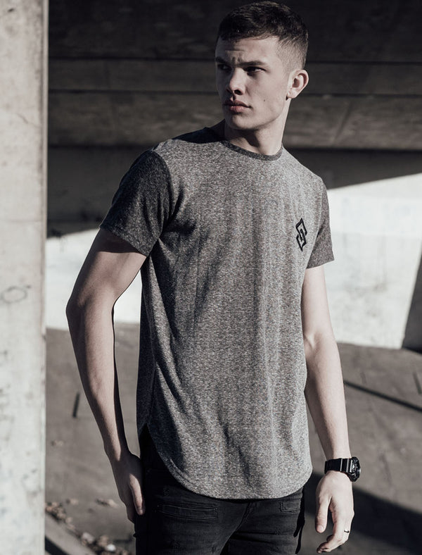 St Ceti Tonal Sleeve Longline T-Shirt in Grey - Saint & Sinner