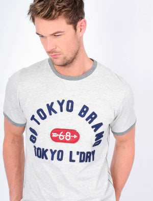 Wivelsfield Motif T-Shirt with Crew Neckline in Oatgrey Marl - Tokyo Laundry