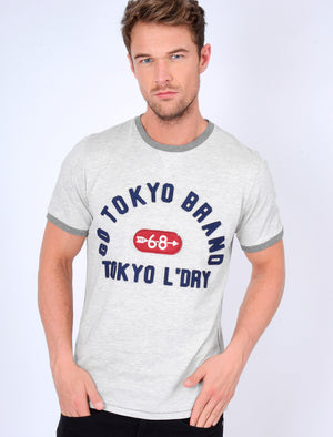Wivelsfield Motif T-Shirt with Crew Neckline in Oatgrey Marl - Tokyo Laundry