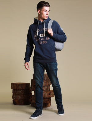 Harrisville Applique Pullover Hoodie with Borg Lined Hood In Mood Indigo - Tokyo Laundry