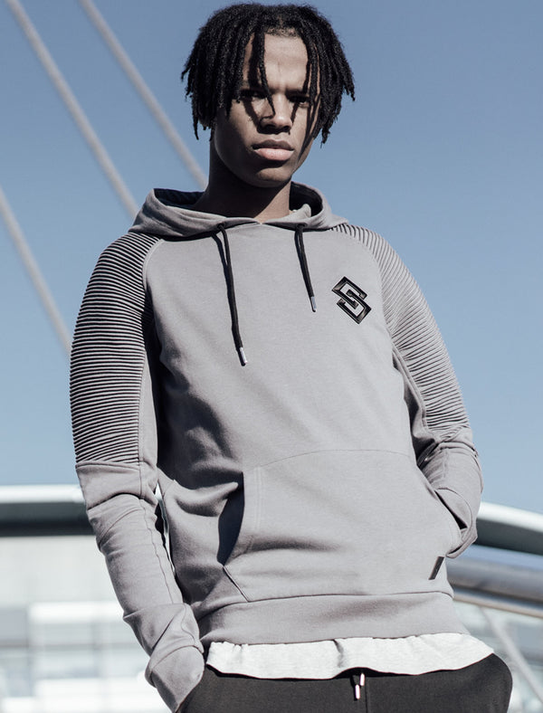 St Oda Ribbed Panel Pullover Hoodie in Greyward - Saint & Sinner