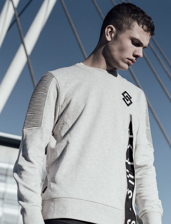 St Mojoris Exposed Zip Panel Sweatshirt in Light Grey Marl - Saint & Sinner