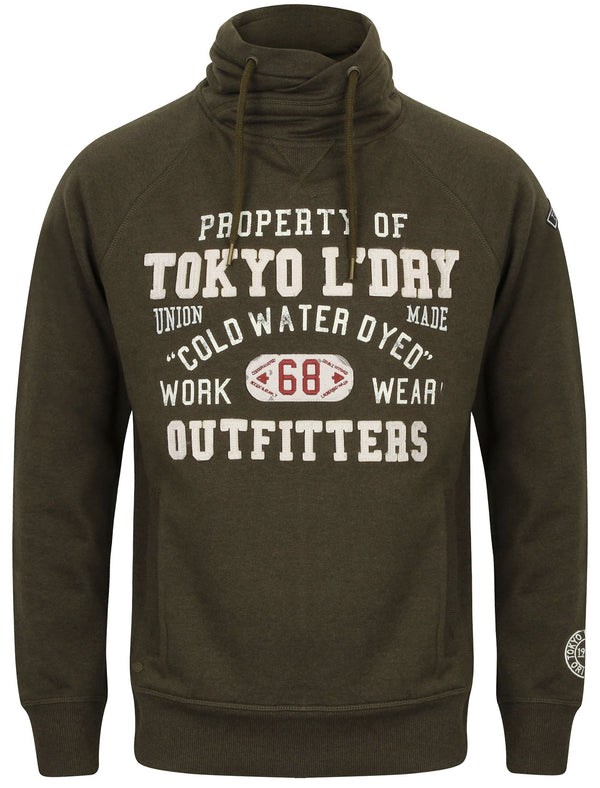 Maplewood Funnel Neck Pullover Hoodie in Tokyo Olive / Black - Tokyo Laundry