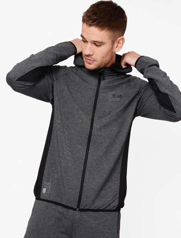 Bolt Mesh Panel Zip Through Hoodie In Black / White Grindle - Tokyo Laundry Active