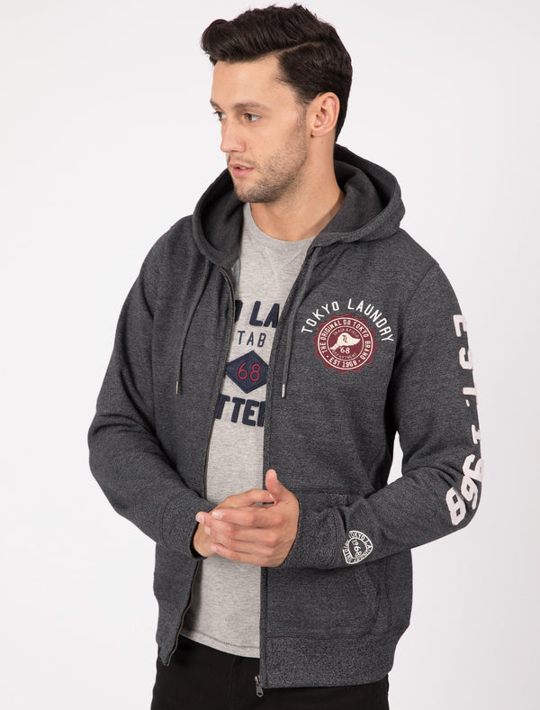 Hampton Brush Back Fleece Zip Through Hoodie In Jet Black - Tokyo Laundry