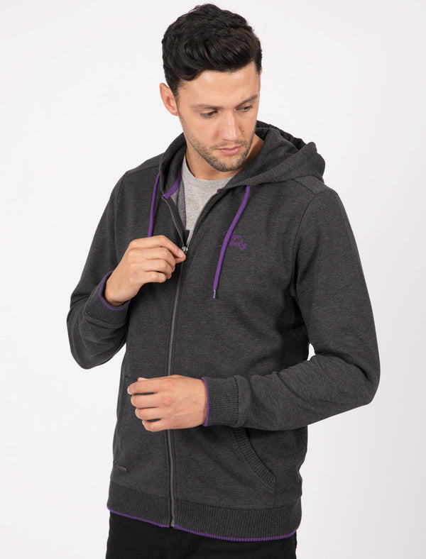 Hanover Zip Through Hoodie In Charcoal Marl / Purple - Tokyo Laundry