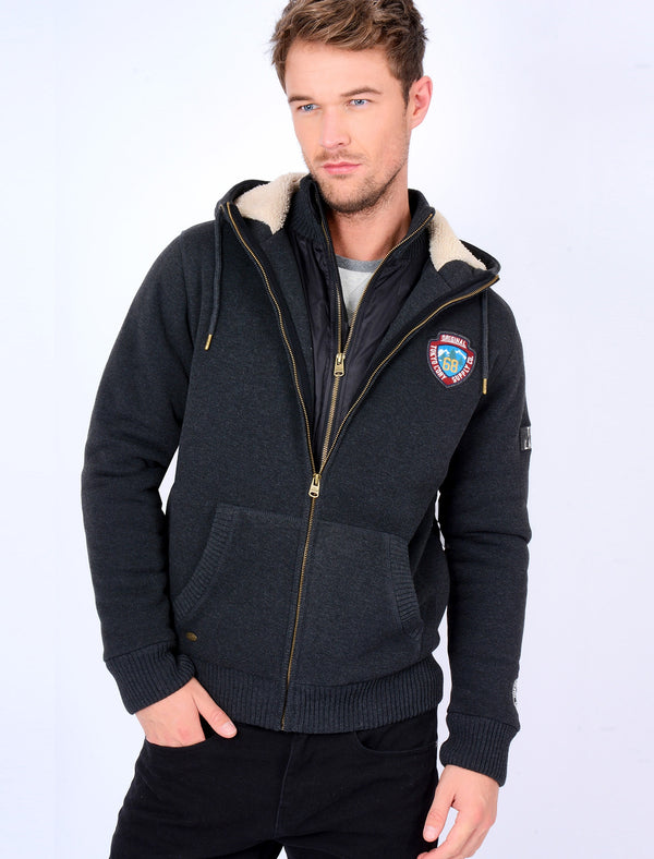 Black Forest Mock Layered Zip Through Hoodie in Charcoal Marl - Tokyo Laundry