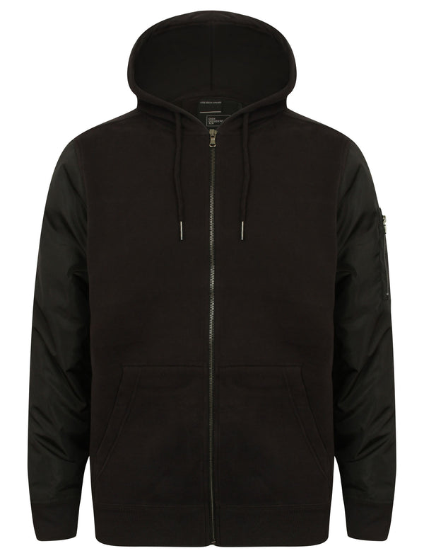 Devo Zip Through Hoodie with Contrast Sleeves in Jet Black - Dissident