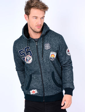 Fiftysixer Borg Lined Hoodie with Badges in Dress Blue Fleck - Tokyo Laundry