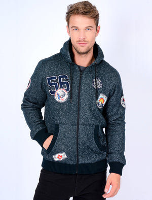 Fiftysixer Borg Lined Hoodie with Badges in Dress Blue Fleck - Tokyo Laundry