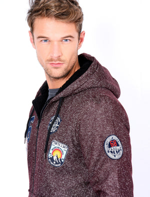Fiftysixer Borg Lined Hoodie with Badges in Mulled Wine Fleck - Tokyo Laundry