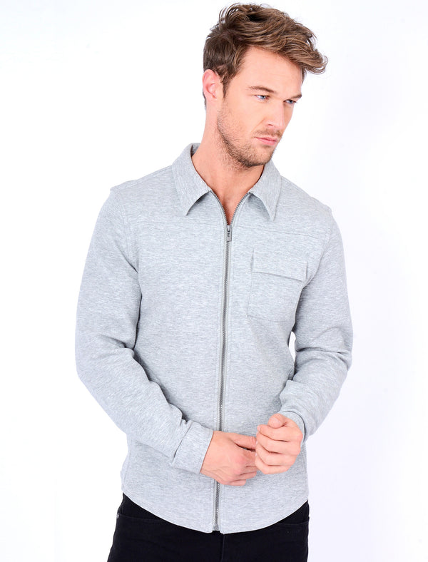 Rockfield Zip Through Sweat with Collar in Light Grey Marl - Tokyo Laundry