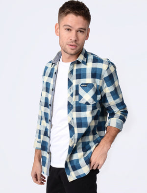 Veracruz Cotton Flannel Checked Shirt In Dusty Blue - Tokyo Laundry