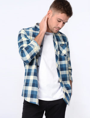 Veracruz Cotton Flannel Checked Shirt In Dusty Blue - Tokyo Laundry