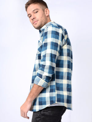 Veracruz Cotton Flannel Checked Shirt In Dusty Blue - Tokyo Laundry