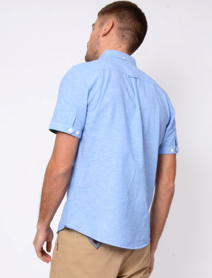 Wells Short Sleeve Cotton Linen Shirt In Pool Blue - Tokyo Laundry