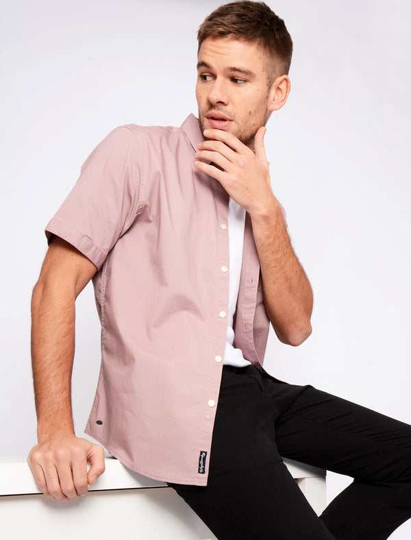 Grosvenor Short Sleeve Cotton Shirt in Mauve - Tokyo Laundry
