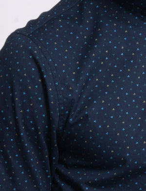 Fallbrook Triangle Print Short Sleeve Cotton Shirt In Navy - Tokyo Laundry
